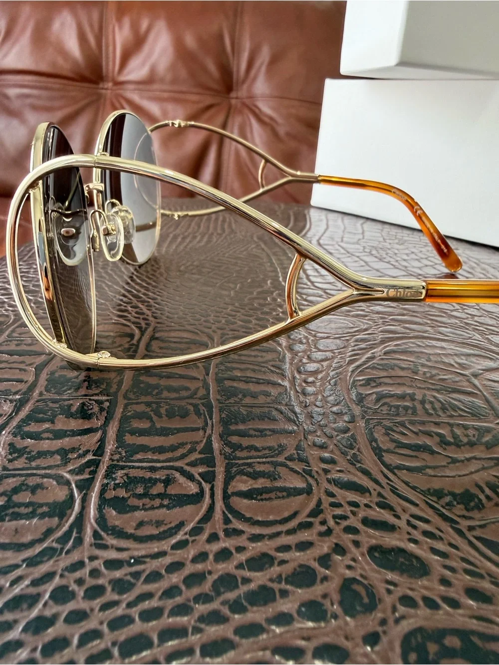 Chloé Gold Frame Sunglasses with Brown Gradient Lenses
